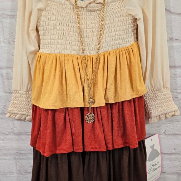 L Rare Editions Multicolor Layered Dress Color Block Peasant Girls Sz 4 NWT Boho - Picture 3 of 9